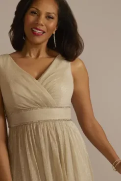 Metallic Glitter Knit Tank A-Line Dress With Slit -Blissful Brides Shop WBM3731 CHAMPAGNE MOB PROD2 054