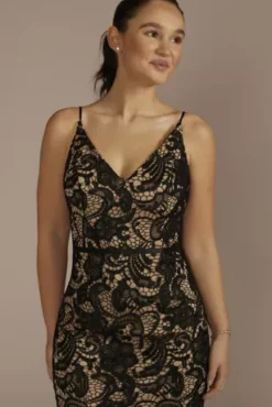 Illusion Lace V-Neck Midi Sheath Dress 7 Illusion Lace V-Neck Midi Sheath Dress -Blissful Brides Shop WBM3738 BLACK PRTY PROD2 034