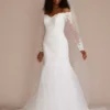Long Sleeve Lace And Tulle Trumpet Wedding Dress -Blissful Brides Shop WG3943 WHITE DBSTU PROD6 013