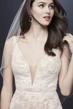 Strappy Deep V-Neck Lace Sheath Wedding Dress -Blissful Brides Shop WG3959 SOFTWHITENUDE GLNA PROD1 055