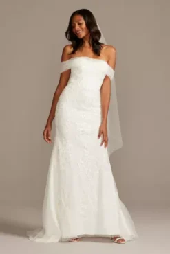 Tulle And Floral Off-the-Shoulder Wedding Dress -Blissful Brides Shop WG3978 SOFTWHITE CORE PROD10 008