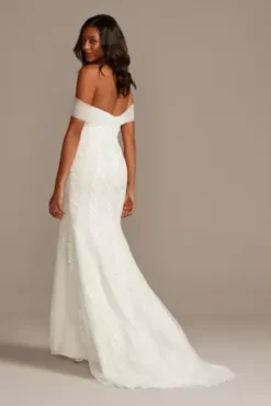 Tulle And Floral Off-the-Shoulder Wedding Dress -Blissful Brides Shop WG3978 SOFTWHITE CORE PROD10 173