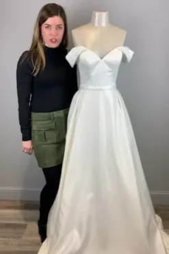 Off Shoulder Satin Gown Wedding Dress -Blissful Brides Shop WG3979 408x612