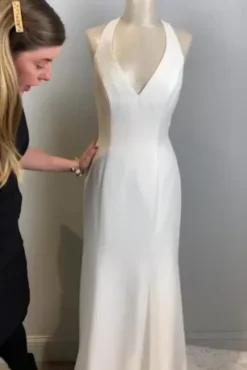 Sheer Back Crepe Wedding Dress With Lace Train 16 Sheer Back Crepe Wedding Dress With Lace Train -Blissful Brides Shop WG3989 408x612