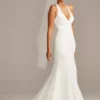 Sheer Back Crepe Wedding Dress With Lace Train 2 Sheer Back Crepe Wedding Dress With Lace Train -Blissful Brides Shop WG3989 SOFTWHITE CORE PROD9 046