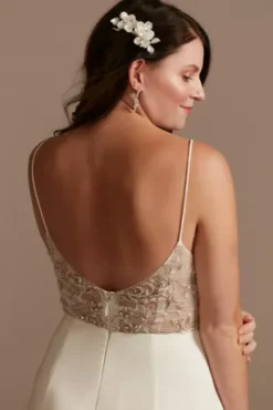 Beaded Back V-Neck Satin Wedding Dress -Blissful Brides Shop WG4004DB SOFTWHITE DBSTU PROD12 215