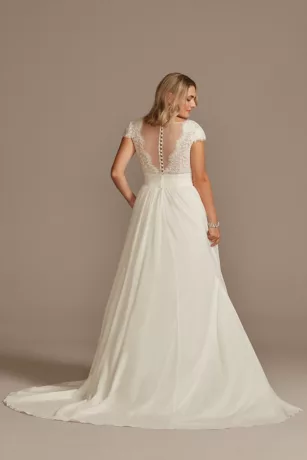 Lace Illusion Back Chiffon Wedding Dress 4 Lace Illusion Back Chiffon Wedding Dress - Image 2