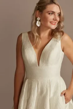 Floral Jacquard V-Neck Wedding Dress 8 Floral Jacquard V-Neck Wedding Dress -Blissful Brides Shop WG4012DB IVORY DBSTU PROD12 V2 070