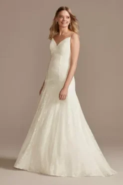 Low Back Lace Wedding Dress With Fringe Swags -Blissful Brides Shop WG4024 IVORY DBSTU PROD1 046