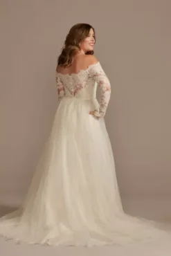 Lace Applique Off Shoulder Wedding Dress -Blissful Brides Shop WG4031 IVYSTONE DBSTU PROD12 151