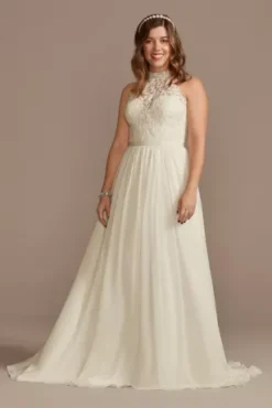 High Neck Illusion Chiffon Wedding Dress