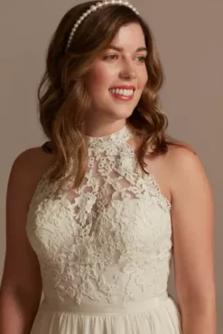 High Neck Illusion Chiffon Wedding Dress -Blissful Brides Shop WG4032 IVORY DBSTU PROD12 75