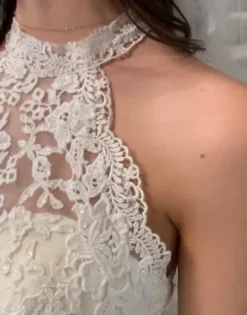 High Neck Illusion Chiffon Wedding Dress -Blissful Brides Shop WG4032 PDP
