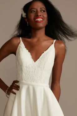 Scalloped Lace Satin Wedding Dress 8 Scalloped Lace Satin Wedding Dress -Blissful Brides Shop WG4034 IVORY DBSTU PROD3 336