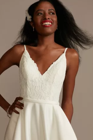 Scalloped Lace Satin Wedding Dress 5 Scalloped Lace Satin Wedding Dress - Image 3