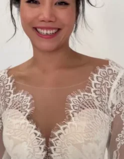 Long Sleeve Plunge Lace Chiffon Wedding Dress 10 Long Sleeve Plunge Lace Chiffon Wedding Dress -Blissful Brides Shop WG4035 PDP