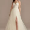 Sheer Boned Bodice Spaghetti Strap Wedding Dress -Blissful Brides Shop WG4036 IVORY DBSTU PROD3 008