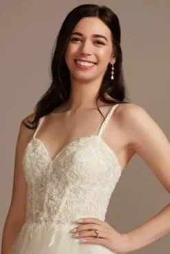 Sheer Boned Bodice Spaghetti Strap Wedding Dress -Blissful Brides Shop WG4036 IVORY DBSTU PROD3 078