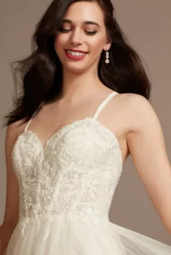 Sheer Boned Bodice Spaghetti Strap Wedding Dress -Blissful Brides Shop WG4036 IVORY DBSTU PROD5 V2 105