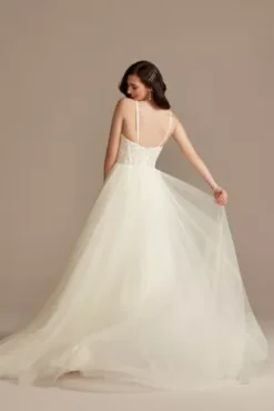 Sheer Boned Bodice Spaghetti Strap Wedding Dress -Blissful Brides Shop WG4036 IVORY DBSTU PROD5 V2 162