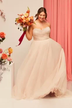 Pleated Bodice Tulle Strapless Plus Wedding Dress 12 Pleated Bodice Tulle Strapless Plus Wedding Dress -Blissful Brides Shop WG4039 2 PDP Crop JUNE15 1920x2880