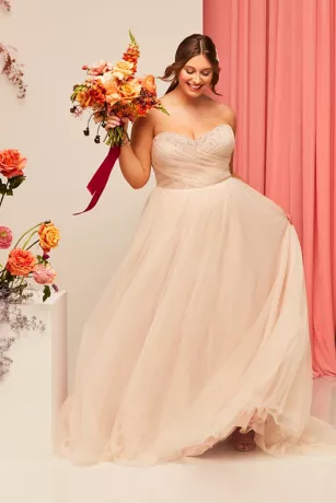 Pleated Bodice Tulle Strapless Plus Wedding Dress 7 Pleated Bodice Tulle Strapless Plus Wedding Dress - Image 5