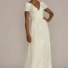 Floral Applique Puff Sleeve V-Neck Wedding Gown -Blissful Brides Shop WG4052 SFTWHTOYSTER DBSTU PROD1 044