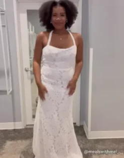 Floral Lace Halter Sheath Wedding Gown -Blissful Brides Shop WG4055