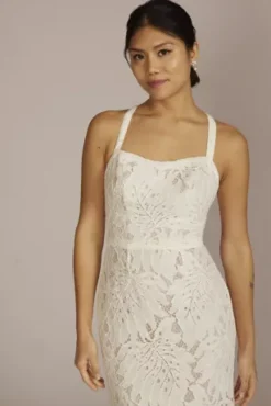 Floral Lace Halter Sheath Wedding Gown -Blissful Brides Shop WG4055 IVYCSHMR DBSTU PROD1 124