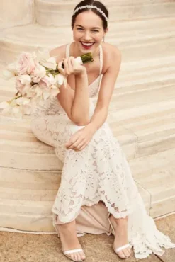 Floral Lace Halter Sheath Wedding Gown -Blissful Brides Shop WG4055 PDP Crop JAN21 1920x2880