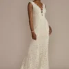 Allover Lace Tank Wedding Gown With V-Back Detail -Blissful Brides Shop WG4061 IVYSTNCOCOA DBSTU PROD6 293