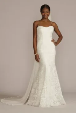 Spaghetti Strap Allover Lace Sheath Wedding Gown