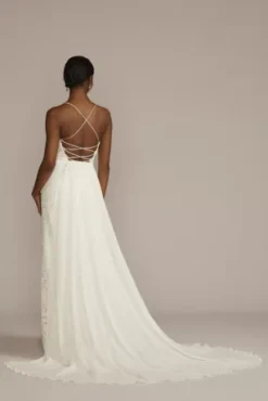 Spaghetti Strap Allover Lace Sheath Wedding Gown -Blissful Brides Shop WG4063 SOFTWHITE DBSTU PROD1 041