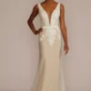 Illusion Plunge Lattice Skirt Wedding Gown -Blissful Brides Shop WG4066 IVYBISQUE DBSTU PROD1 068