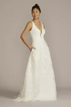 3D Floral Crepe A-Line Wedding Dress With Pockets
