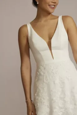 3D Floral Crepe A-Line Wedding Dress With Pockets -Blissful Brides Shop WG4068 SOFTWHITE DBSTU PROD3 077