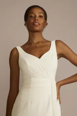 Pleated Chiffon V-Neck Tank A-Line Wedding Dress -Blissful Brides Shop WG4083 IVORY DBSTU PROD11 1215
