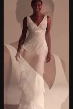V-Neck Tiered Lace Tank Wedding Dress -Blissful Brides Shop WG4087 SOFTWHITE DBSTU PROD10