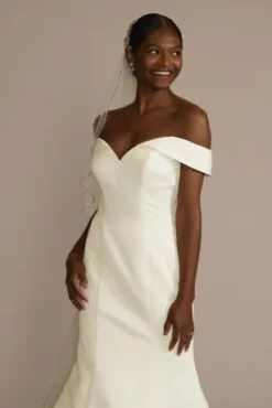 Off-Shoulder Satin Mermaid Wedding Dress -Blissful Brides Shop WG4093 IVORY DBSTU PROD10 1431