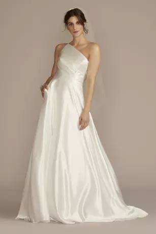 One Shoulder Satin A-Line Wedding Dress 3 One Shoulder Satin A-Line Wedding Dress