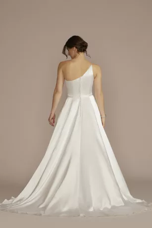 One Shoulder Satin A-Line Wedding Dress 4 One Shoulder Satin A-Line Wedding Dress - Image 2