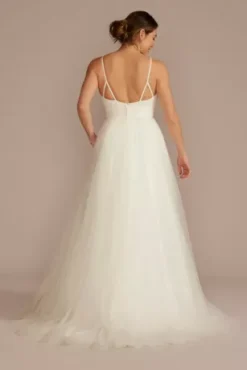 Beaded Strap Low Back Tulle A-Line Wedding Dress -Blissful Brides Shop WG4097 SOFTWHITE DBSTU PROD3 V2 120