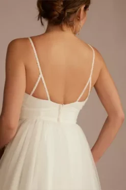 Beaded Strap Low Back Tulle A-Line Wedding Dress -Blissful Brides Shop WG4097 SOFTWHITE DBSTU PROD3 V2 171