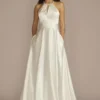 High Neck Satin A-Line Wedding Dress -Blissful Brides Shop WG4101 SOFTWHITE DBSTU PROD1 535