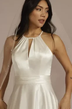 High Neck Satin A-Line Wedding Dress -Blissful Brides Shop WG4101 SOFTWHITE DBSTU PROD1 628