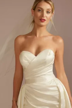 Satin Ruched Bodice Wedding Dress With Overskirt -Blissful Brides Shop WG4107 IVORY DBSTU PROD4 045