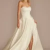 Embroidered Pleated Satin Ball Gown Wedding Dress -Blissful Brides Shop WG4110 SOFTWHITE DBSTU PROD4 093