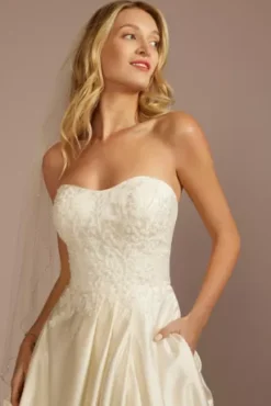 Embroidered Pleated Satin Ball Gown Wedding Dress -Blissful Brides Shop WG4110 SOFTWHITE DBSTU PROD4 153