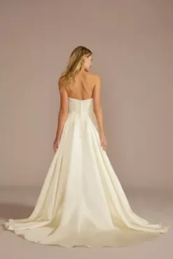 Embroidered Pleated Satin Ball Gown Wedding Dress -Blissful Brides Shop WG4110 SOFTWHITE DBSTU PROD4 186