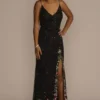 Allover Sequin Floral Embroidered V-Neck Sheath 1 Allover Sequin Floral Embroidered V-Neck Sheath -Blissful Brides Shop WGIN08T BLACK PRM PROD11 006
